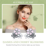 Sterling Silver Pink Cherry Blossoms Flower Stud Earrings