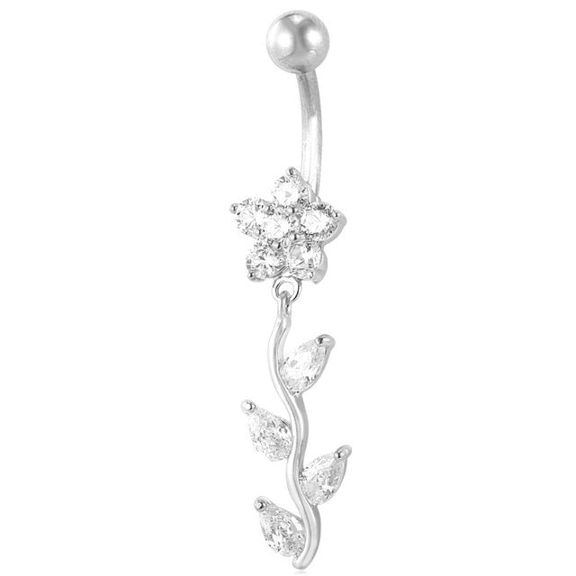 Crystal Flower Dangle Belly Button Ring